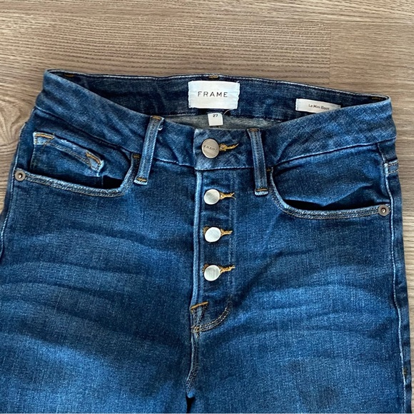 Frame Le Mini Boot in Vinyl Button Fly High Waist Denim Jeans Women’s size 27 - Picture 9 of 10